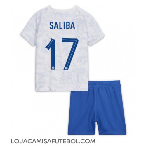 Camisa de Futebol França William Saliba #17 Equipamento Secundário Infantil Mundo 2022 Manga Curta (+ Calças curtas)
